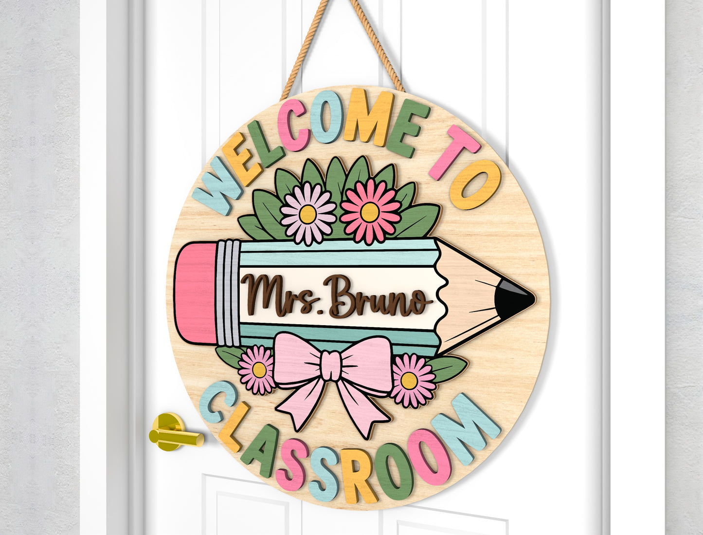Personalized Classroom Door Hanger SVG Laser Cut File for Glowforge and LightBurn
