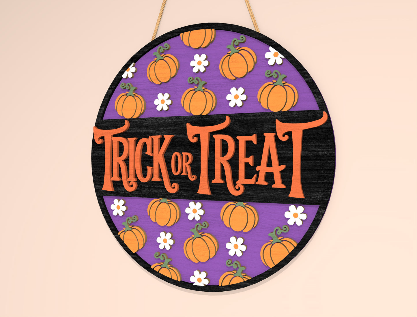 Trick or Treat Round Sign SVG Laser Cut File | 2 Halloween Door Designs | Cute Spooky Decor | Glowforge, xTool, LightBurn, etc.