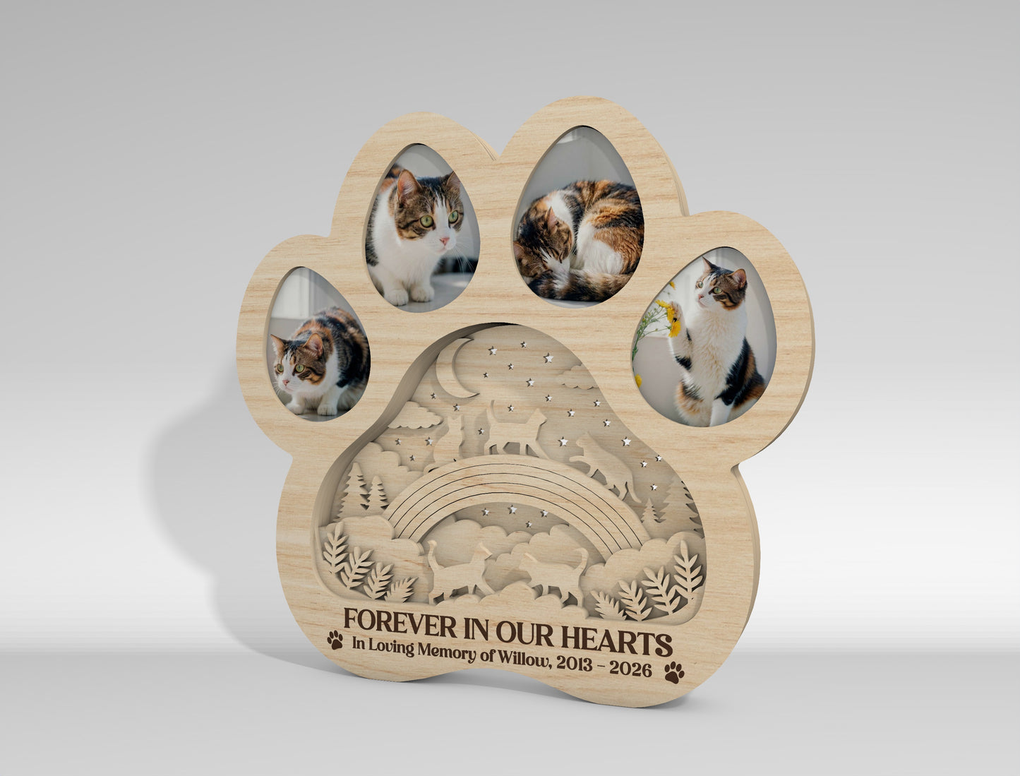 Pet Memorial Multilayer Photo Frame SVG Paw Decor Laser Cut File for Glowforge