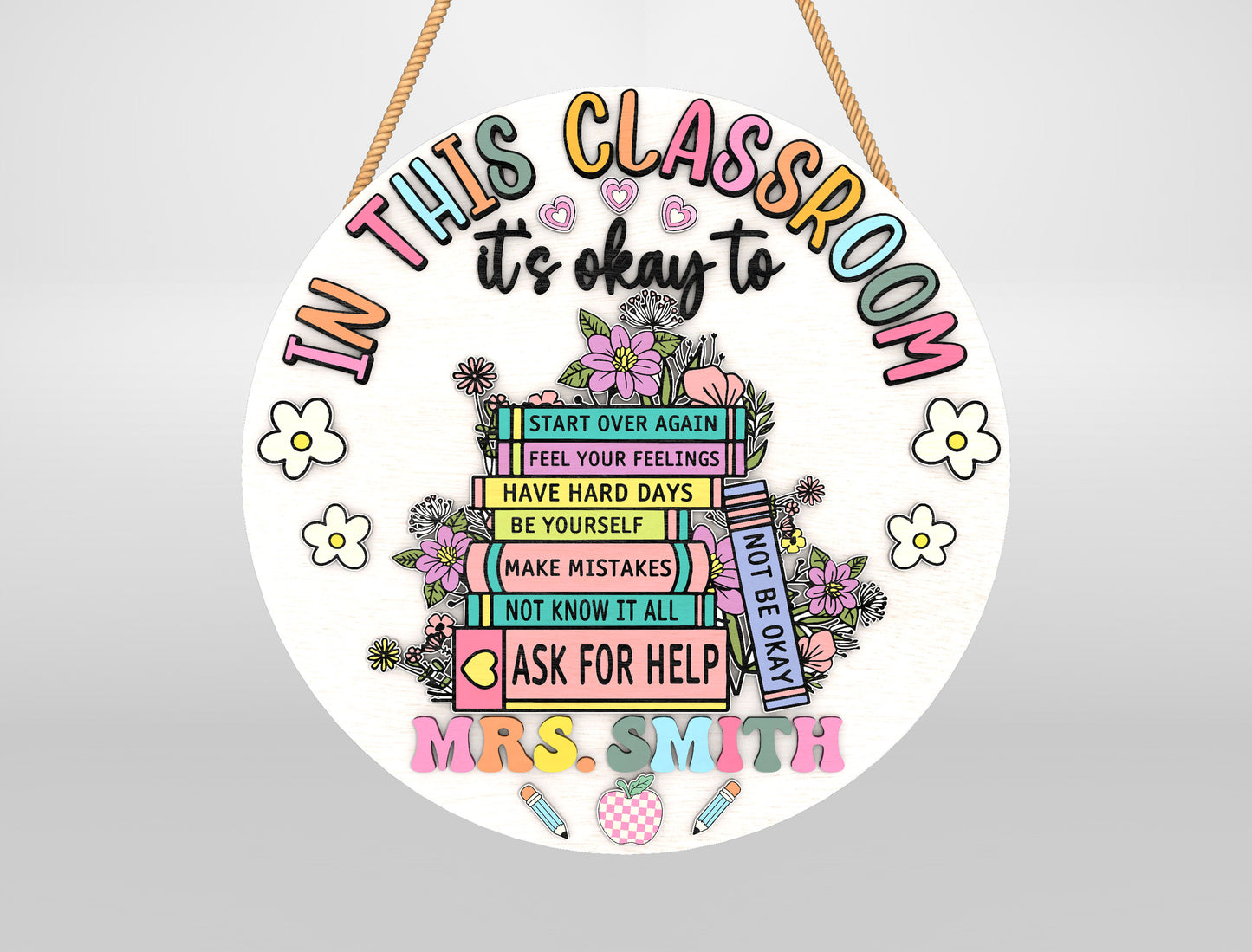 Personalized Rainbow Classroom Door Sign Laser Cut File SVG for Glowforge and LightBurn