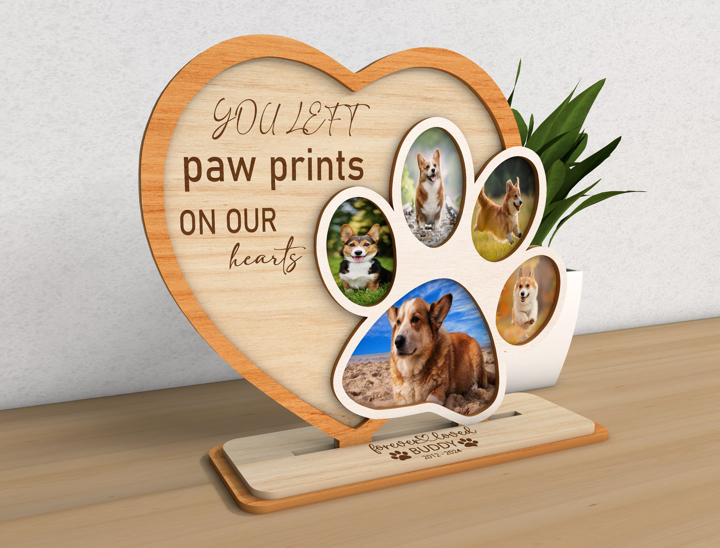 Pet Memorial Photo Frame SVG Paw Heart Tabletop Sign Laser Cut File for Glowforge