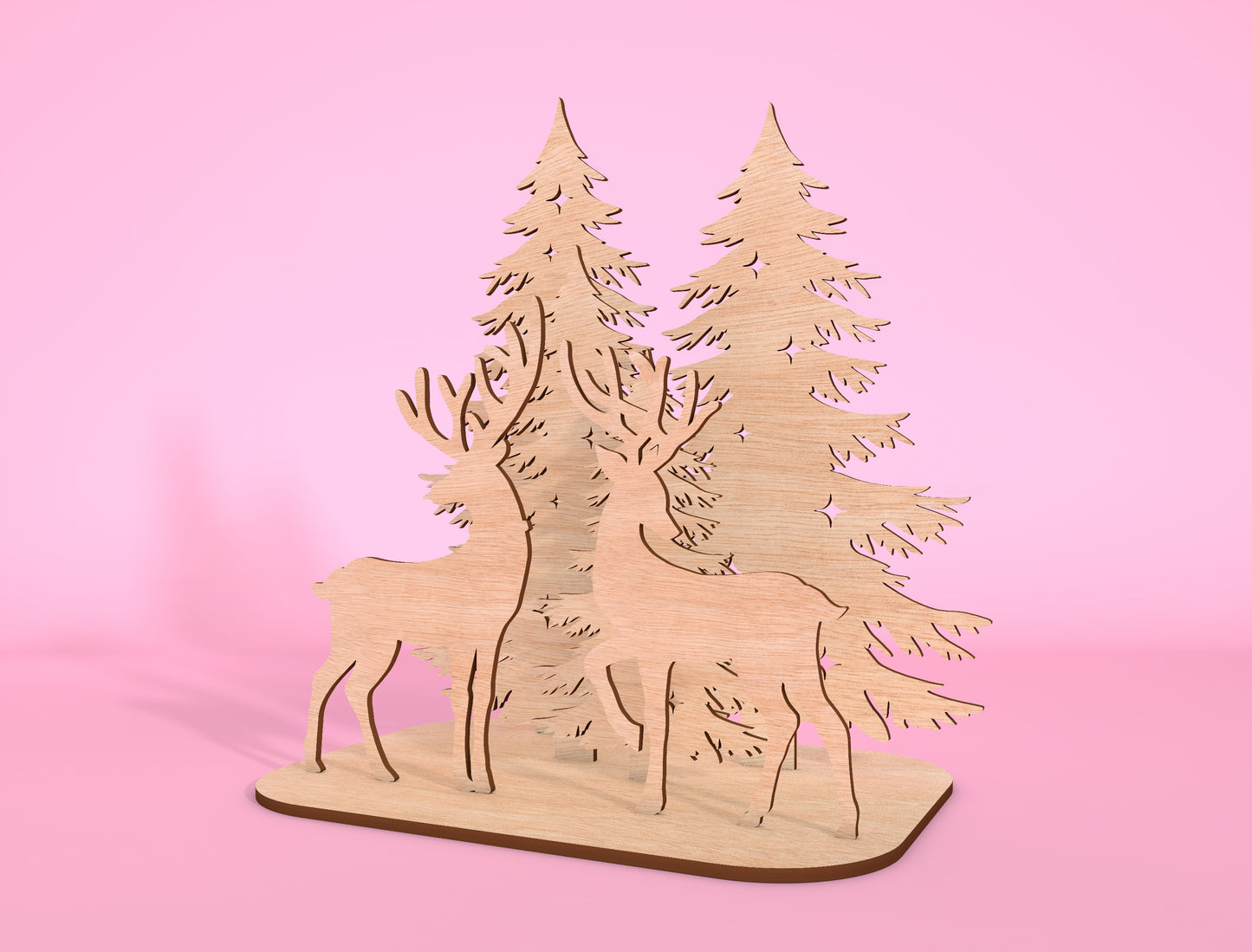 3D Forest Reindeer Scene Laser Cut File | Ready to Cut | Glowforge, xTool, LightBurn, etc.