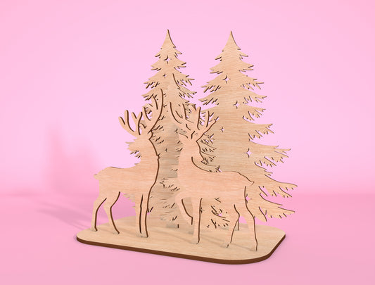 3D Forest Reindeer Scene Laser Cut File | Ready to Cut | Glowforge, xTool, LightBurn, etc.