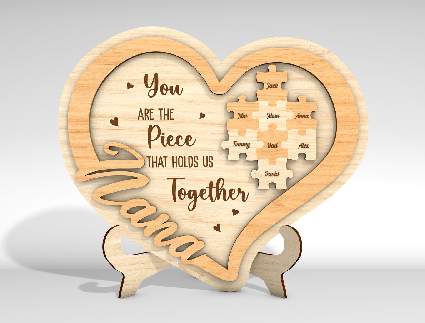 Personalized Mom Heart Puzzle Sign SVG for Glowforge and xTool