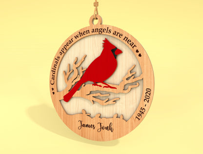 Cardinal Memorial Ornament SVG Bird on Branch Heaven Laser Cut File for Glowforge
