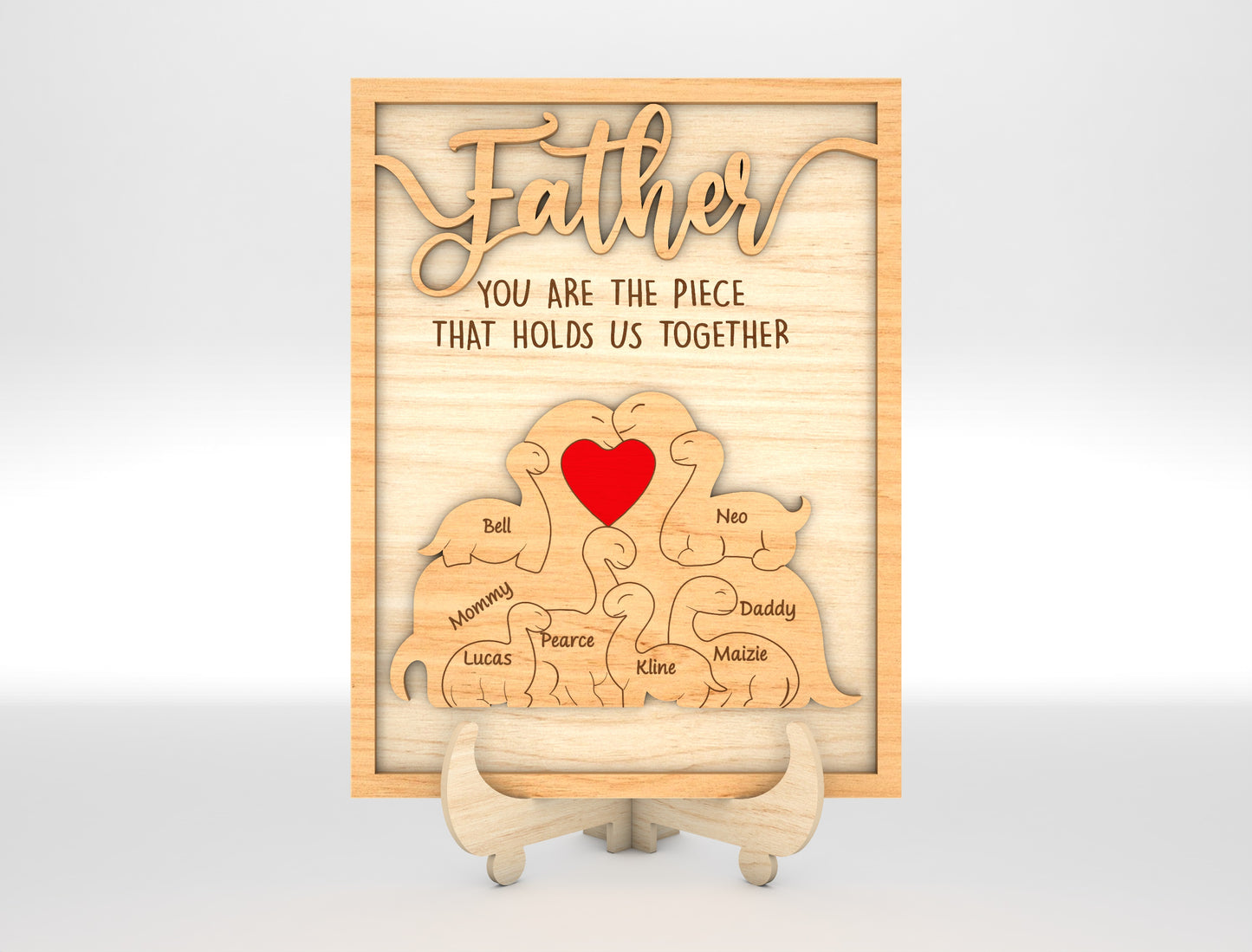 Personalized Father Dinosaur Puzzle Frame SVG for Glowforge