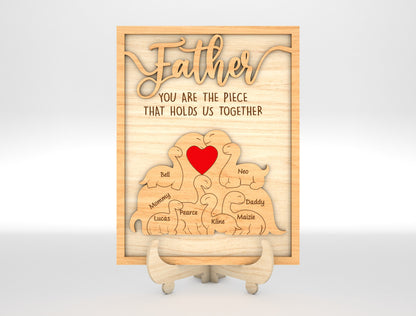 Personalized Father Dinosaur Puzzle Frame SVG for Glowforge