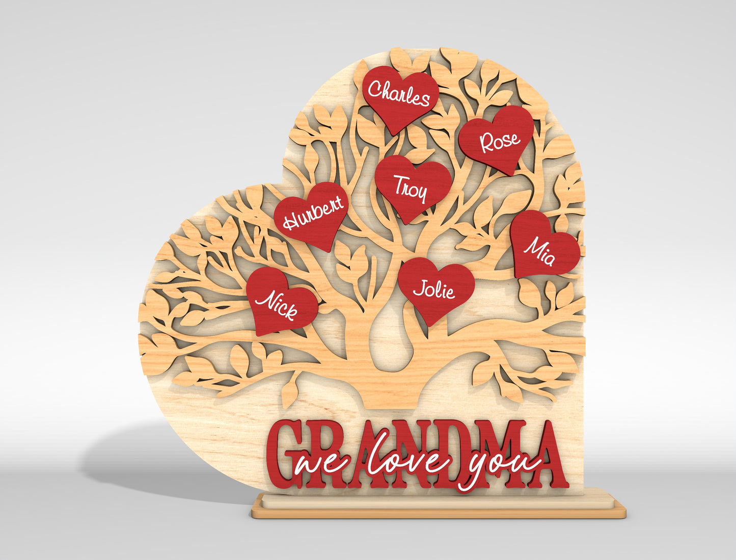 Personalized Grandma Family Tree SVG Custom Name Heart Sign for xTool and Glowforge