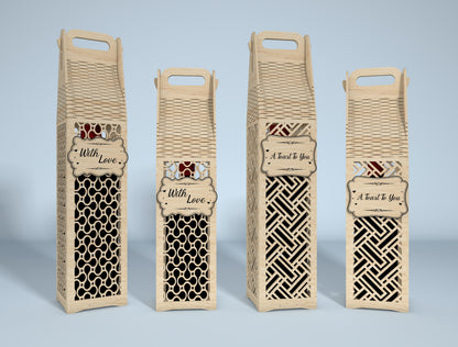 Wine Bottle Gift Box Bundle SVG Laser Cut File for Glowforge and LightBurn