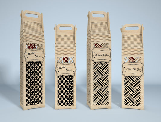 Wine Bottle Gift Box Bundle SVG Laser Cut File for Glowforge and LightBurn