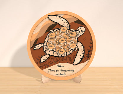 Sea Turtle Family Sign Laser Cut File | Mother’s Day Decor | Ocean Wooden Style | Glowforge, xTool, LightBurn, etc.
