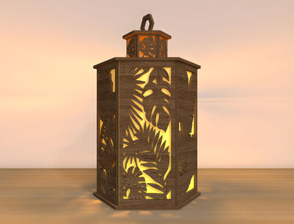 Tropical Leaf Lantern SVG Laser Cut File for LightBurn and Glowforge