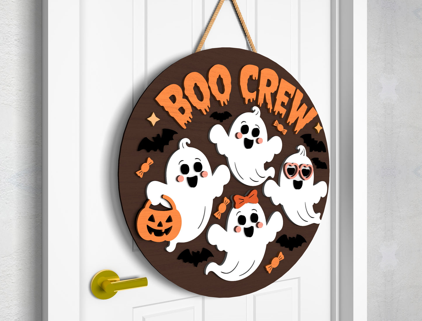2 Witch and Ghost Halloween Door Sign SVG Laser Cut Bundle for LightBurn