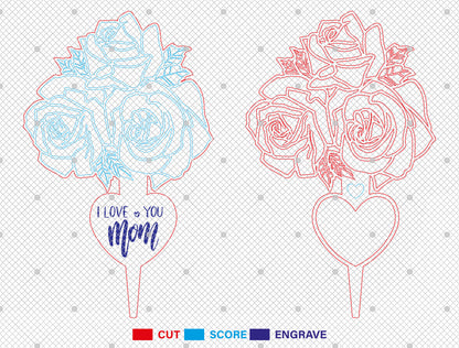 Rose Bouquet Plant Stake SVG Mother's Day Garden for Glowforge