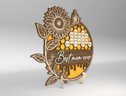 Best Mom Ever Bee Honeycomb Sign SVG for Glowforge and xTool