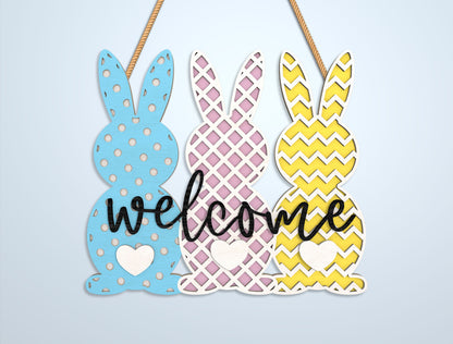 Easter Bunny Welcome Sign SVG Bundle 7 Designs for LightBurn and xTool