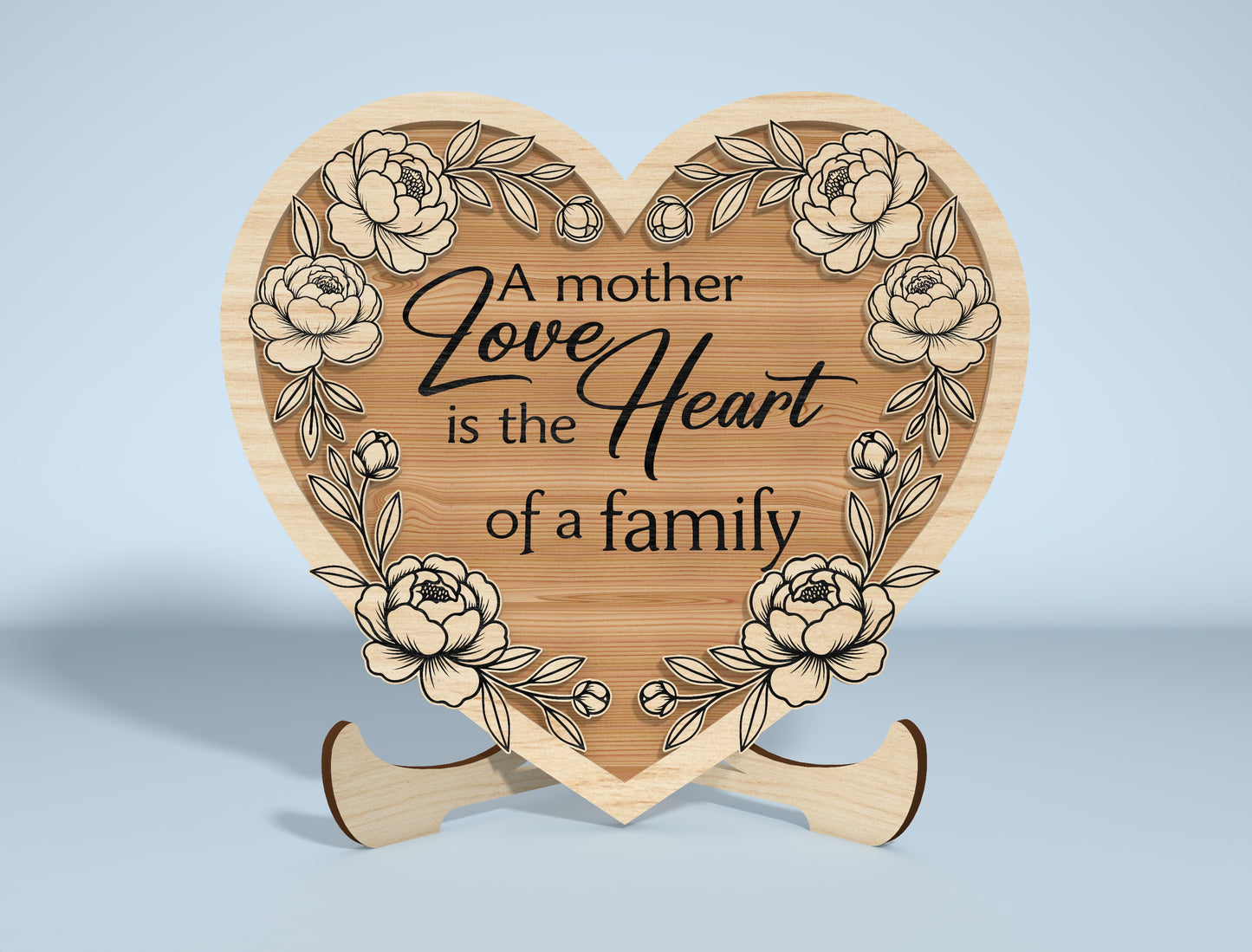 Floral Engraved Heart Stand Sign SVG Bundle for Glowforge