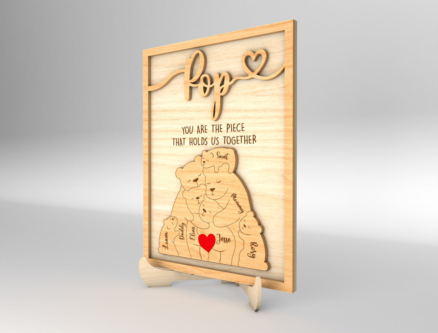 Personalized Pop Bear Puzzle SVG Laser Cut File for Glowforge and LightBurn