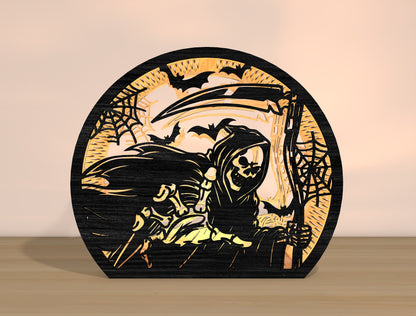 Halloween Grim Reaper Lantern SVG Bundle Laser Cut File | Spooky Skeleton Light Decor | Gothic Shadow Lantern | Glowforge, xTool, LightBurn, etc.