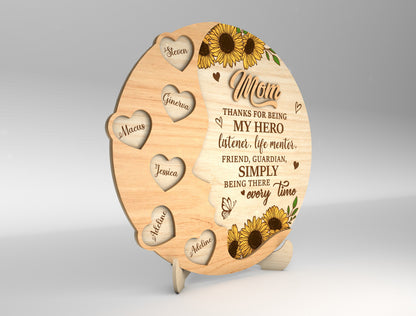 Mom Sunflower Round Heart Name Sign SVG for Glowforge and xTool