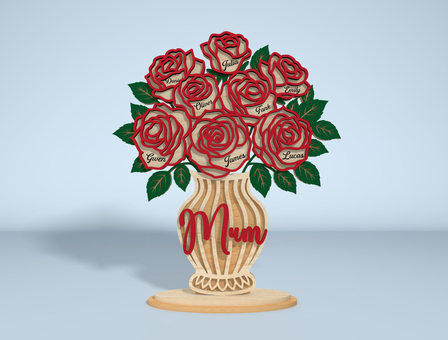 Personalized Rose Vase Stand Sign SVG for LightBurn and xTool