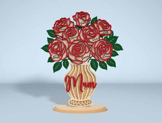Personalized Rose Vase Stand Sign SVG for LightBurn and xTool