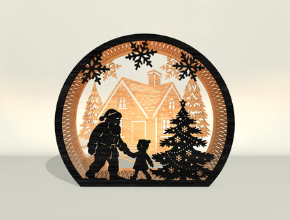 Christmas Santa Scene Lantern Laser Cut File | Ready to Cut | Glowforge, xTool, LightBurn, etc.