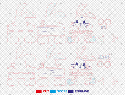 Easter Bunny Welcome Sign SVG Bundle Cute Door Hanger for Glowforge and xTool
