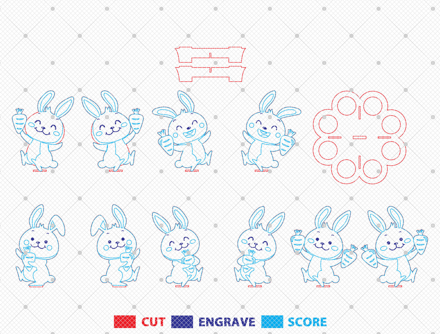 Easter Bunny Egg Holder Tray SVG Wooden Decor for Glowforge and xTool