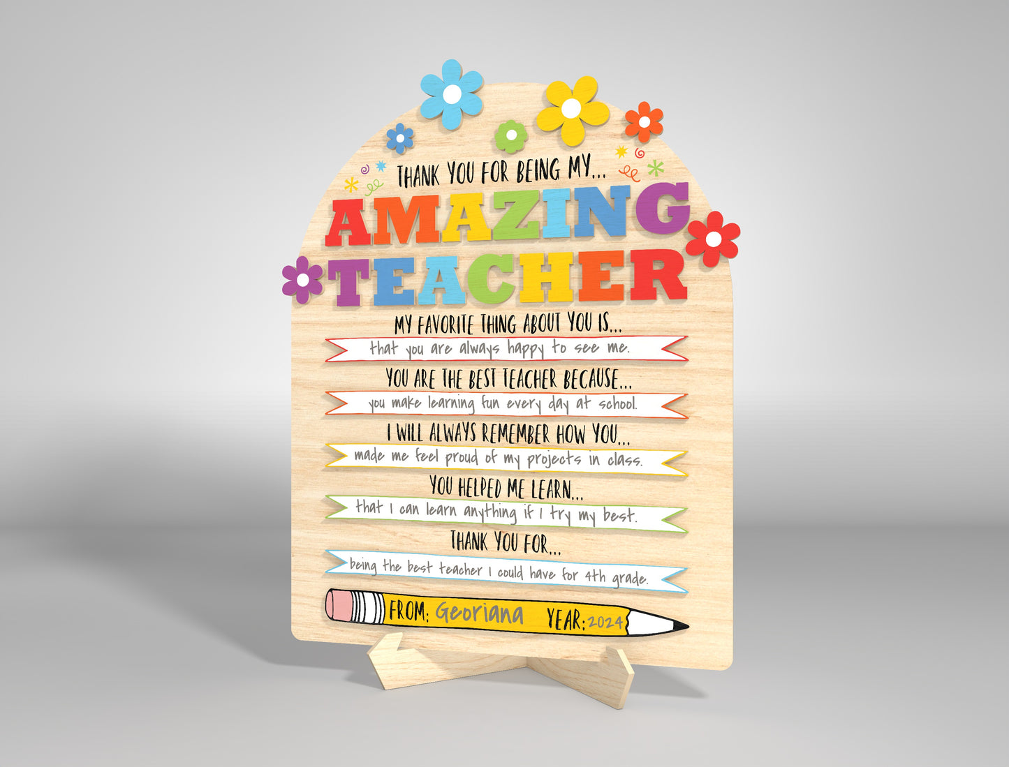 Teacher Appreciation Standing Sign Laser Cut File for xTool and Glowforge