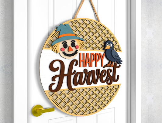 Happy Harvest Scarecrow and Hello Autumn Door Hanger SVG Set for Glowforge xTool LightBurn 2 Designs