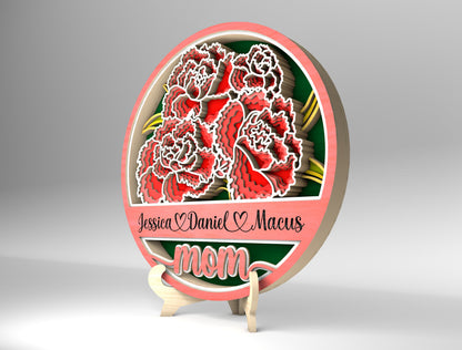 Personalized Mom Peony Floral Sign SVG Bundle for Glowforge