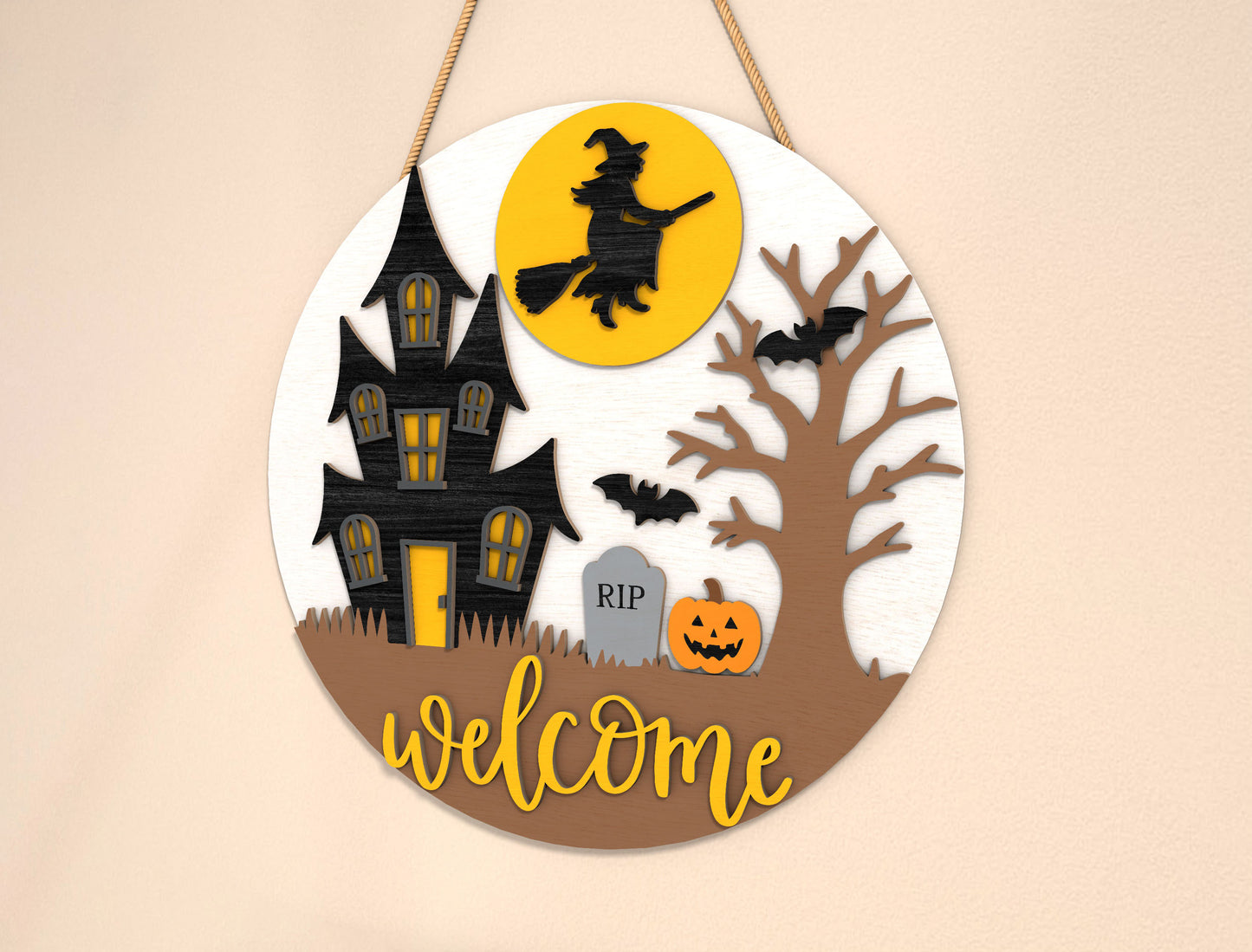 Haunted House Round Door Hanger SVG Set for Glowforge xTool LightBurn 2 Designs