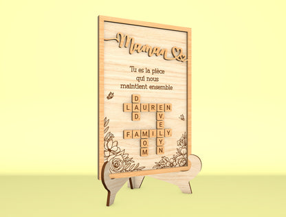 Personalized Mom Crossword Puzzle Sign SVG Laser Cut File for LightBurn and xTool