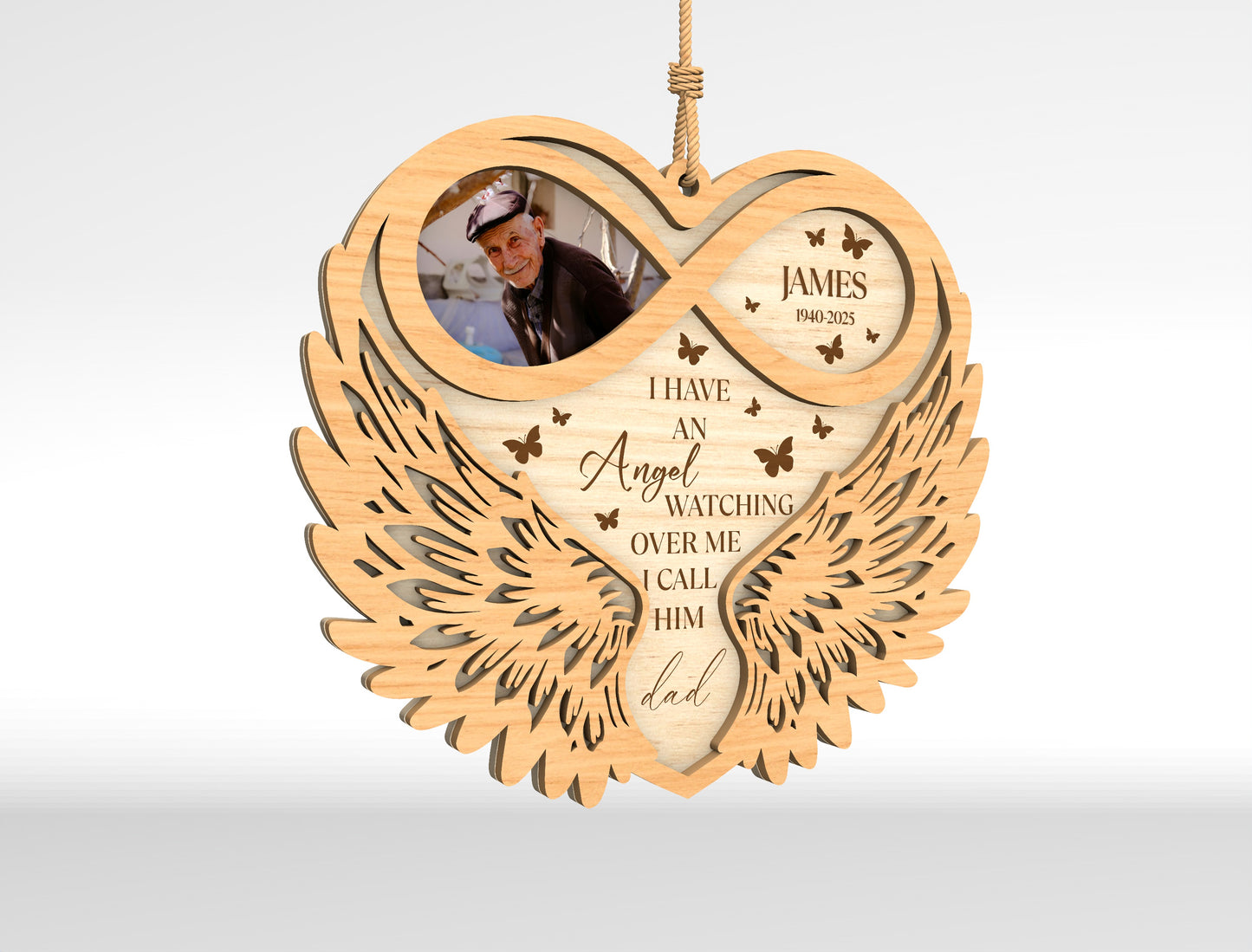 Memorial Angel Wings Ornament SVG In Loving Memory Photo Laser Cut File for LightBurn
