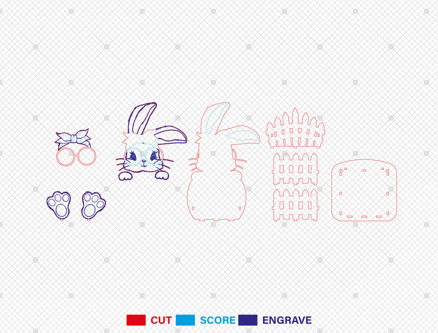 Bunny Basket Holder SVG Bundle Cute Rabbit Candy Easter for Glowforge