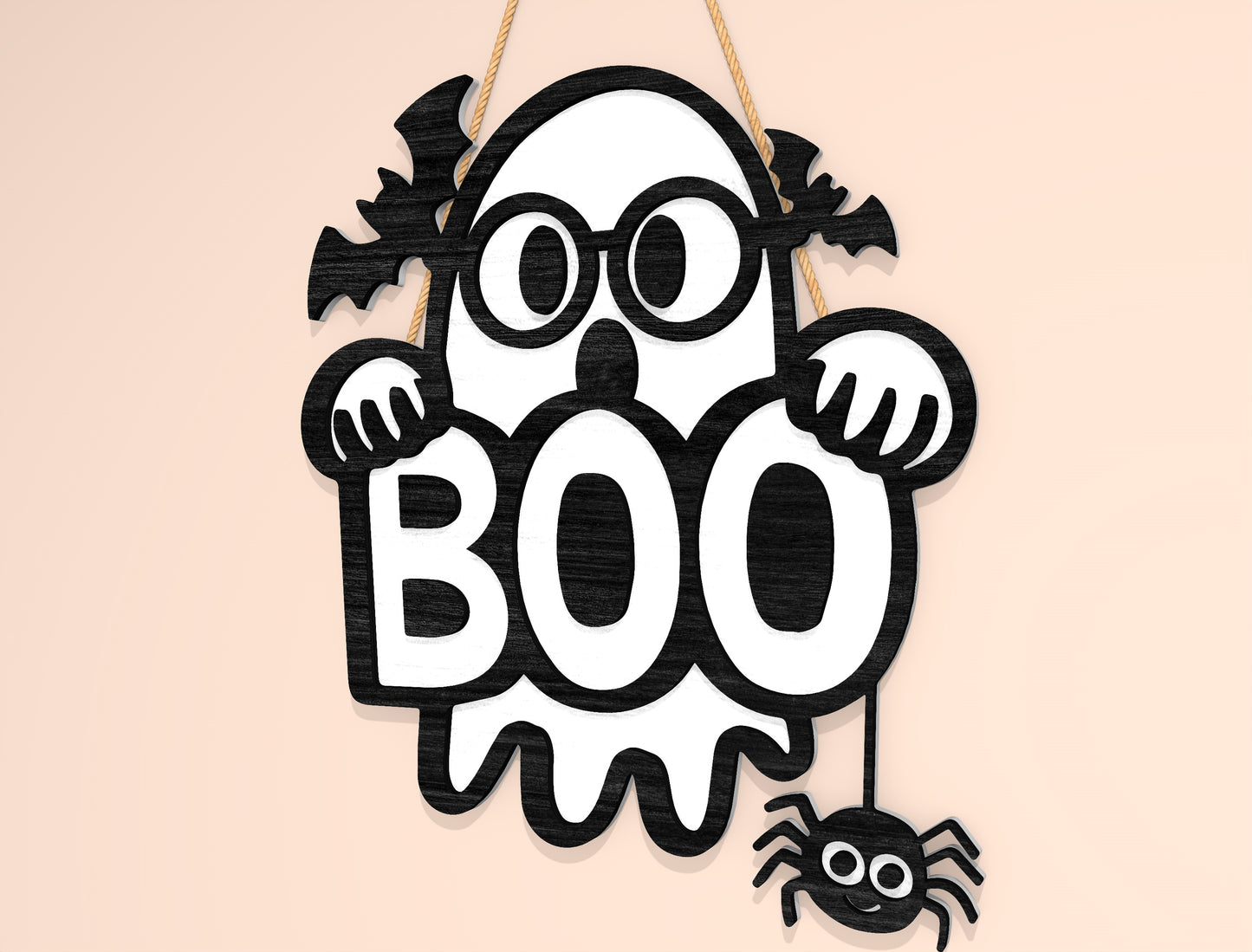 Halloween Boo Ghost Door Hanger SVG Laser Cut File | 2 Cute Spooky Designs | Funny Front Door Decor | Glowforge, xTool, LightBurn, etc.