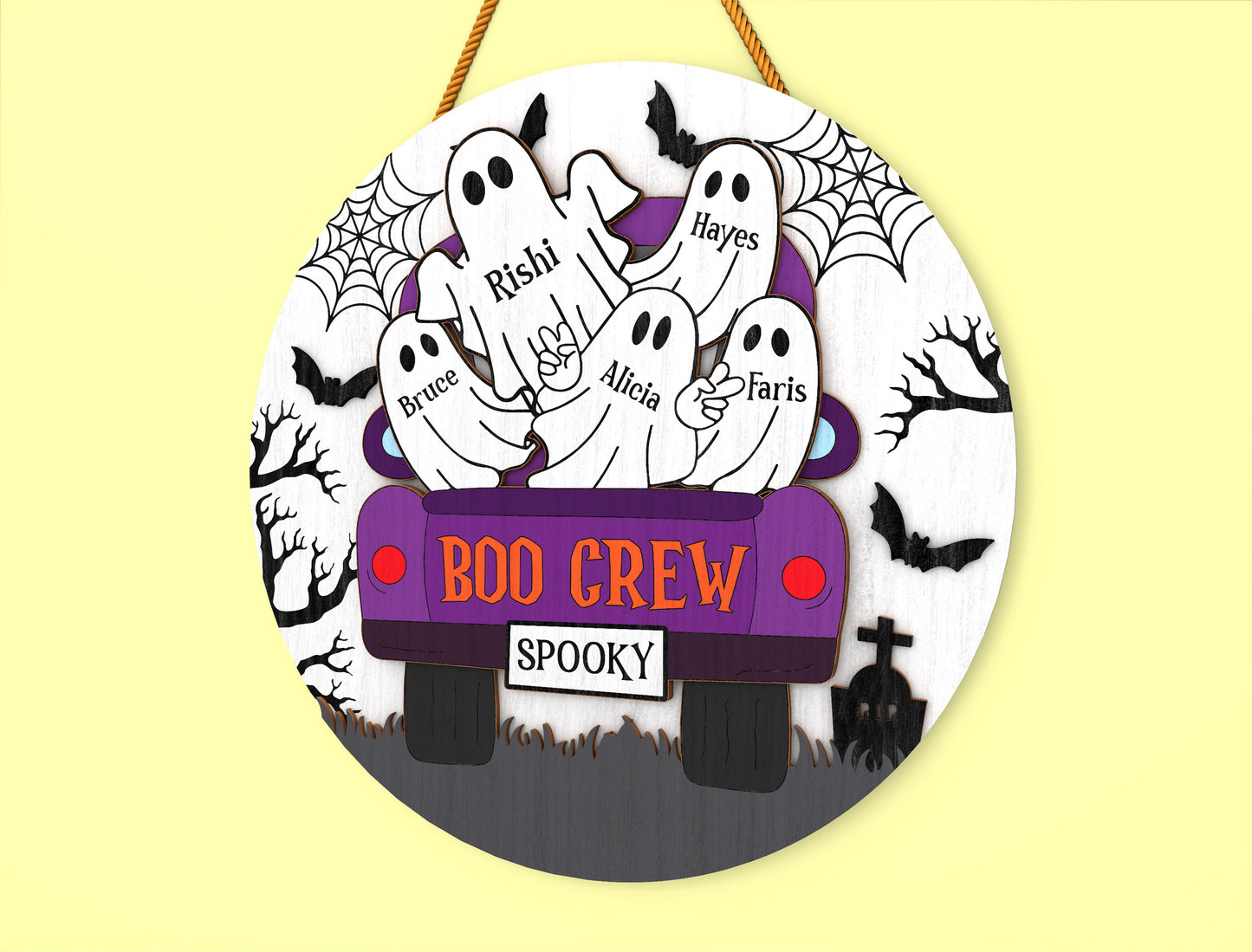 Personalized Ghost Family Door Hanger SVG for Glowforge xTool LightBurn
