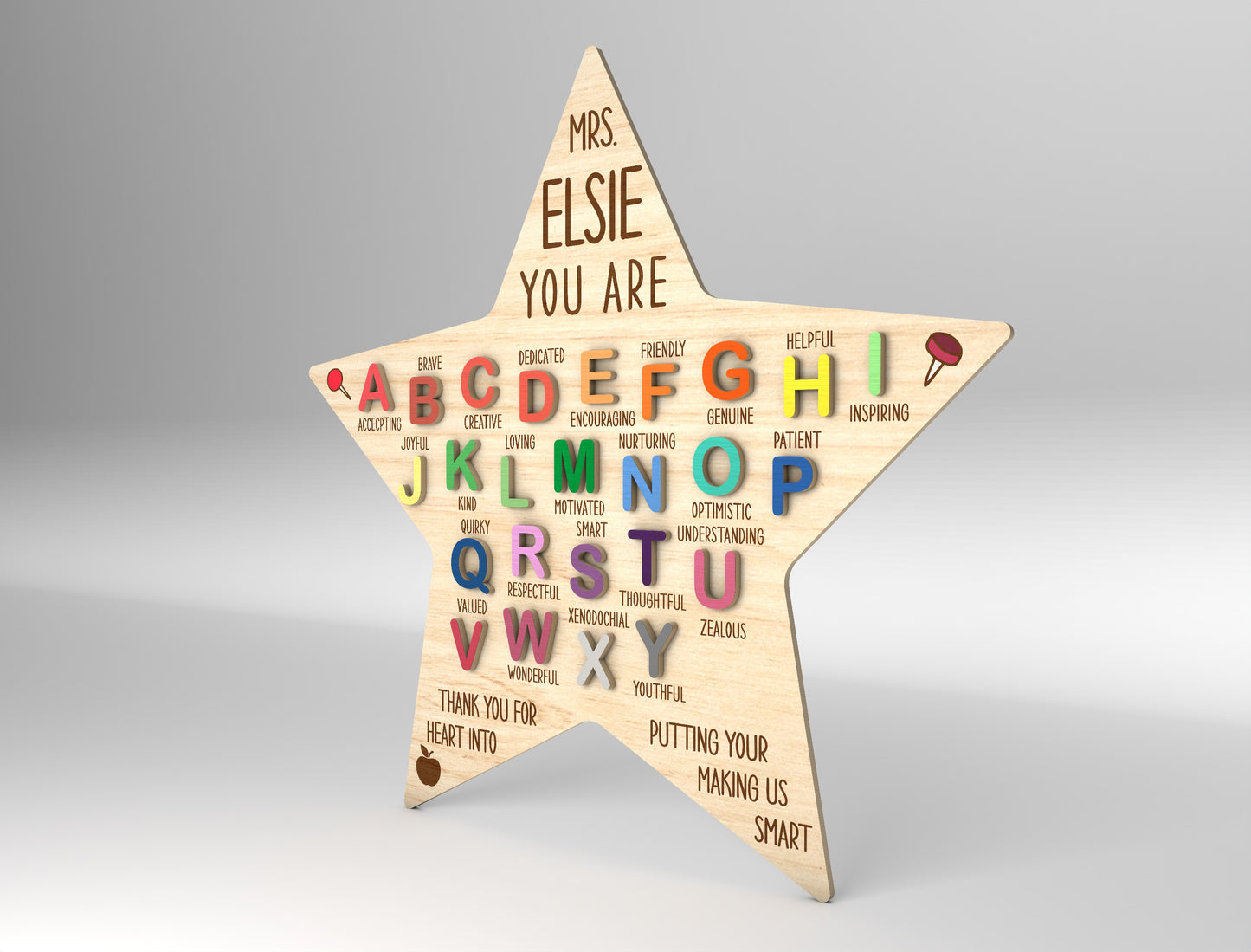 Personalized Teacher Alphabet Sign Laser Cut File for Glowforge and xTool