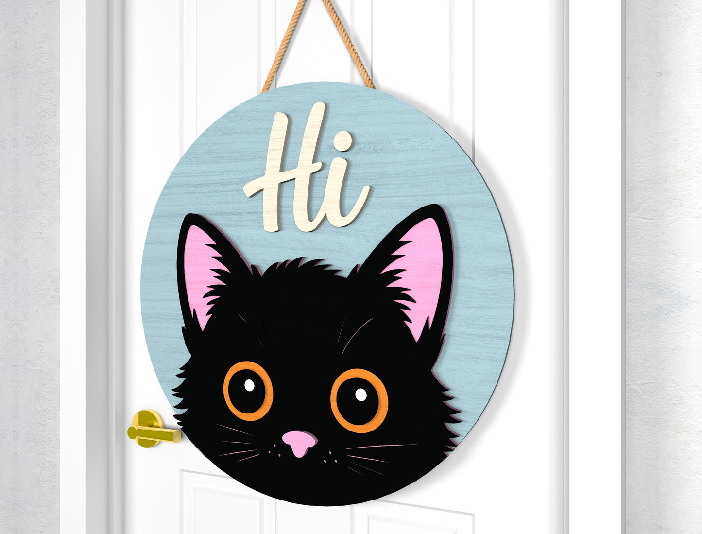 2 Halloween Black Cat Door Sign SVG Laser Cut Files for LightBurn