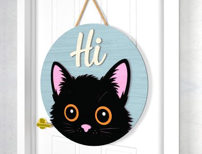 2 Halloween Black Cat Door Sign SVG Laser Cut Files for LightBurn