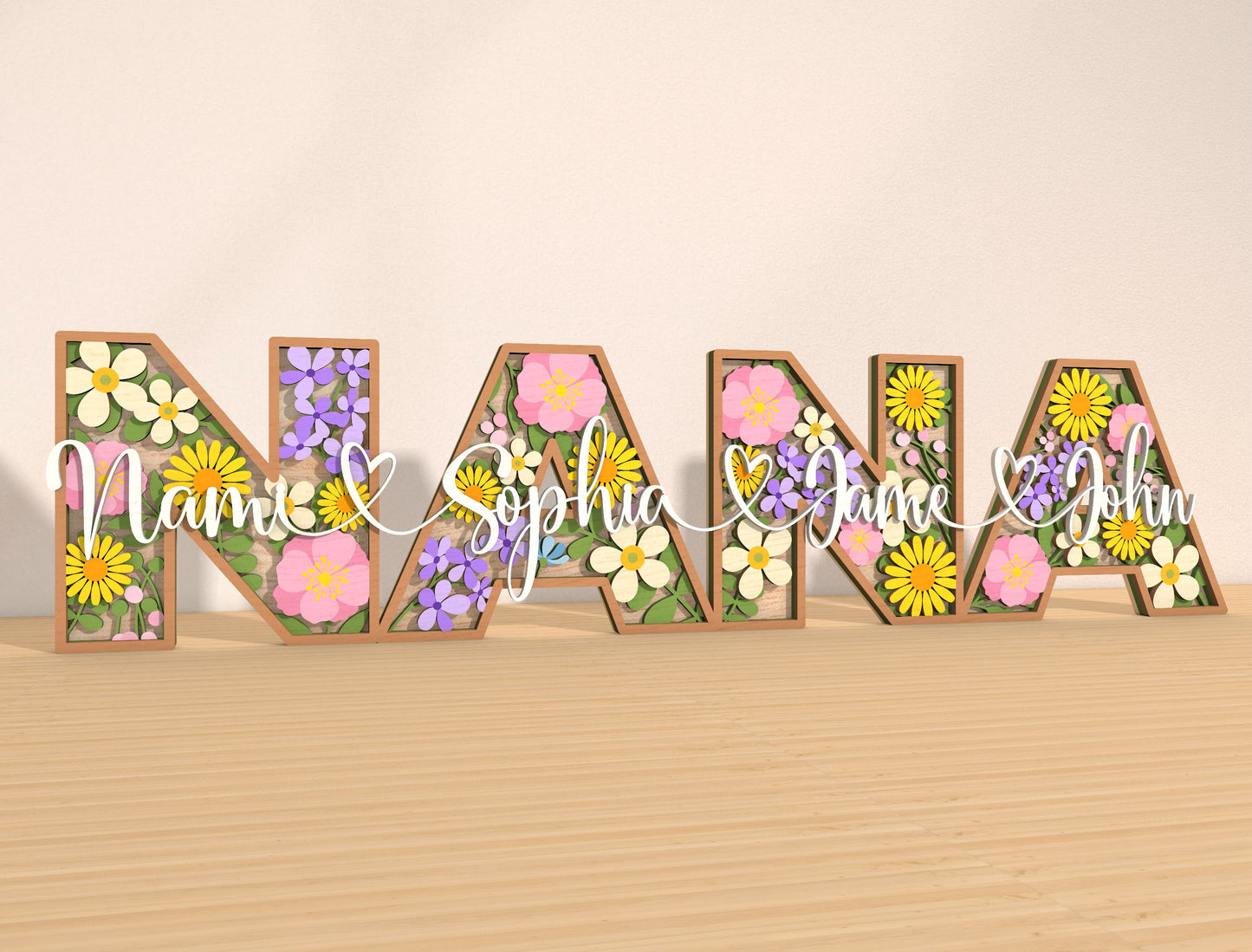 Personalized MOM Floral Name Laser Cut File | Custom Mother’s Day Decor | Layered Botanical Letters | Glowforge, xTool, LightBurn Compatible