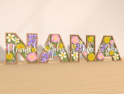 Personalized MOM Floral Name Laser Cut File | Custom Mother’s Day Decor | Layered Botanical Letters | Glowforge, xTool, LightBurn Compatible