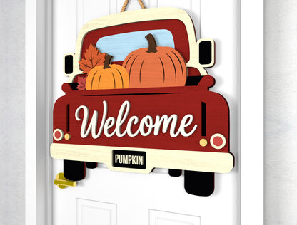 Welcome Pumpkin Truck and Pumpkin Spice Season Door Hanger SVG Set for Glowforge xTool LightBurn 2 Designs