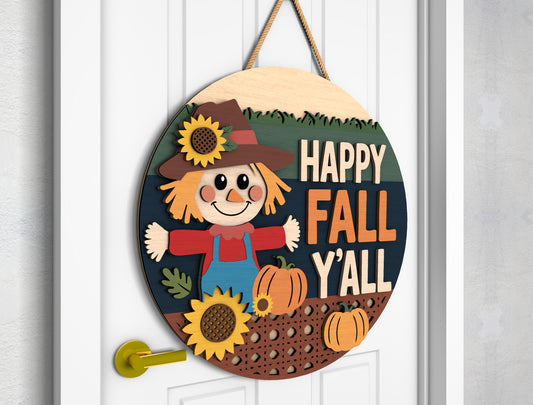 Happy Fall Y'all Scarecrow and Welcome Fall Truck Door Hanger SVG Set for Glowforge xTool LightBurn 2 Designs