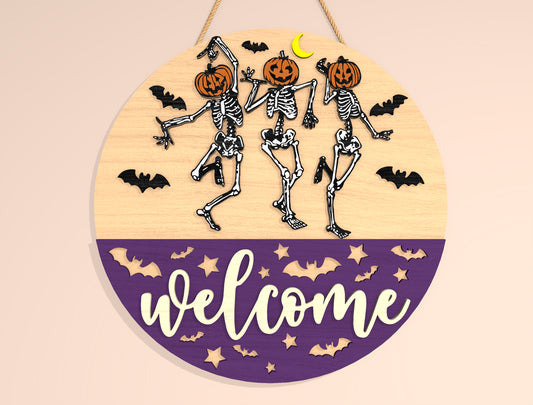 Halloween Skeleton Welcome Door Hanger SVG Bundle for Glowforge LightBurn