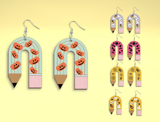 Halloween Pencil Earrings SVG Bundle 5 Designs for Glowforge xTool LightBurn