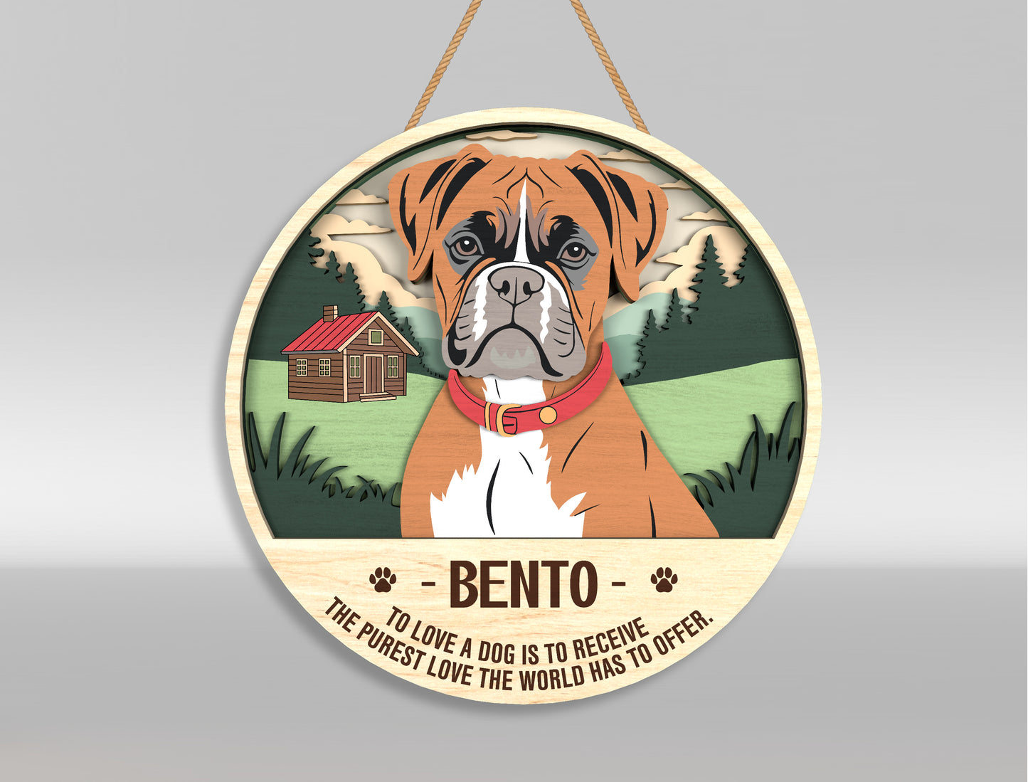 Dog Memorial Scenic Door Sign SVG Custom Pet Landscape Tribute Laser Cut File for xTool