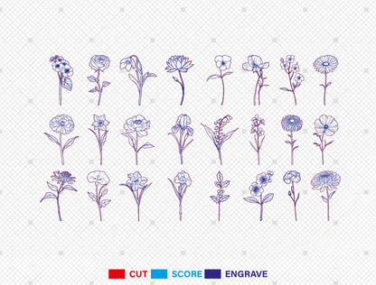 Birth Month Flower Name Stand SVG Bundle for Glowforge and xTool