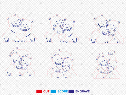 Personalized Family Hippo Puzzle SVG Laser Cut File for Glowforge and xTool